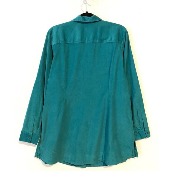 J Jill Top Womens Large Green Corduroy Tunic Button Up Long Sleeve Lightweight - Picture 3 of 7